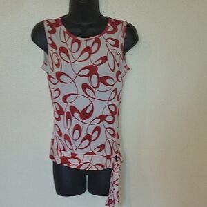 Sleeveless Red Printed Tie-Hem Women's Top